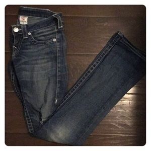 True Religion Johnny Dark Wash Destructed Jeans 25